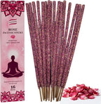 Rose Incense Sticks Natural - 16 Sticks Handcrafted Rose Sticks for Relaxation, Meditation, Yoga, Spiritual Purification & Home Ambiance | inciensos aromaticos para la casa