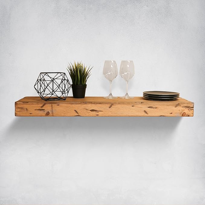 Urbandi Rustic Distressed Floating Shelves, Set of 2, Handmade Out of Pine Wood, 3 Inch Thick, Made in USA (Aged Oak, 24Lx3Hx8D)