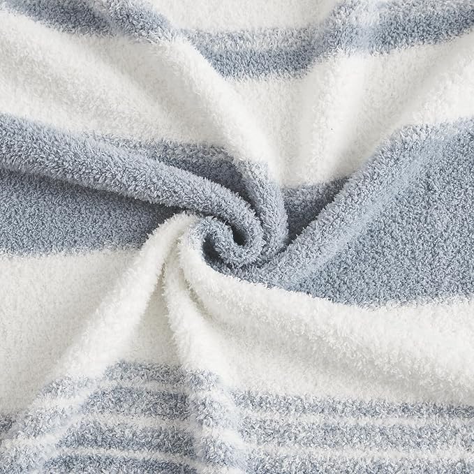 WRENGONGE Grey Blue Throw Blanket, 60x80 Soft Cozy Striped Throw Blankets for Couch, Sofa, Bed, Travel, Lightweight Fluffy Warm Plush Decorative Blankets for Women, Men Gift