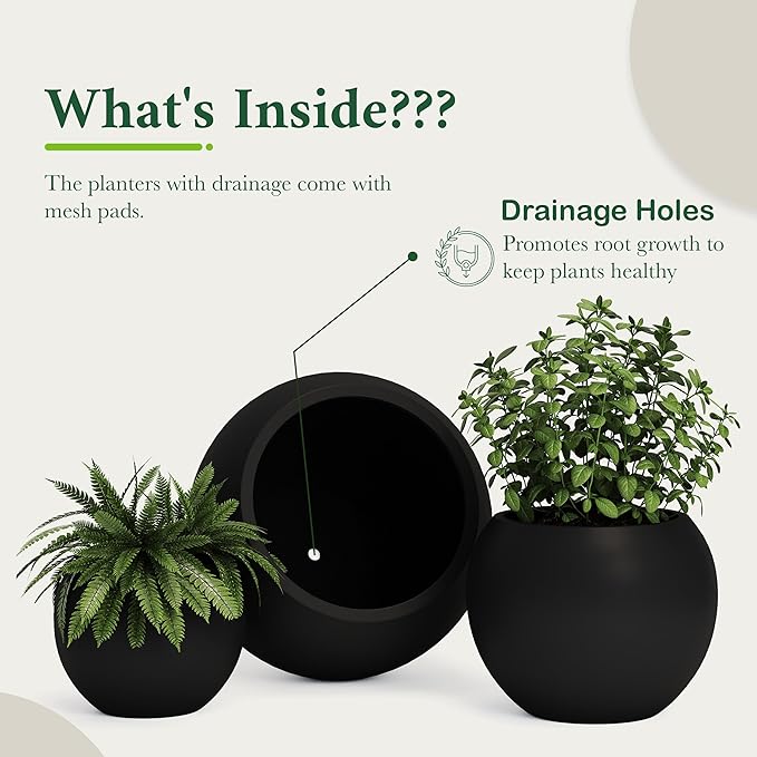 DTY Signature Mt Sherman 12.6''D x 10''H Fiberstone Round Planter with Drainage Hole, Smooth Finishes, Weather Resistant for Indoor and Outdoor Use, Included 2 Extra Coco Mats(Pot Opening 8.5'')