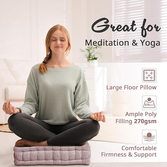 Intelligent Design Azza Floor Pillow, Large Cushions Sitting for Adults, Floor Pillow for Meditation or Yoga, Lustrous Chenille Tufted with Scalloped Edges for Bench/Chair Cushion, 20"x20"x5" Blush