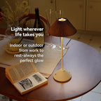 Cordless Rechargeable Touch-Control LED Table Lamp – 3 Adjustable Color Temperatures, Lightweight & Portable, Matte Metallic Finish, Waterproof, Battery Operated for Indoor& Outdoor (White)