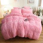 XeGe Plush Shaggy Duvet Cover Set, Luxury Ultra Soft Crystal Velvet Fluffy Bedding Sets 3 Pieces(1 Furry Faux Fur Comforter Cover + 2 Fuzzy Faux Fur Pillow Cases), Zipper Closur (King, Light Pink)