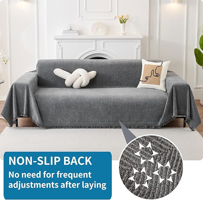 HAOMAIJIA Non Slip Couch Cover Sofa Covers for 3 Cushion Couch Washable sectional Couch Covers for Dogs pet Furniture Protector Couch Cover Blanket for Living Room (Grey, 91"x150")
