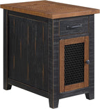 Martin Svensson Home Solid Wood Black and Honey Rustic Chairside End Table with Power and Storage