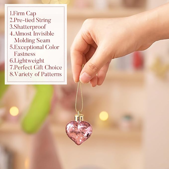 Valery Madelyn 16Pcs Valentine's Day Heart Shaped Ornaments Gift Pack, Christmas Craft Heart Decorations, Clear Transparent Red Pink Gold Christmas Baubles Hanging Party Wedding Decor