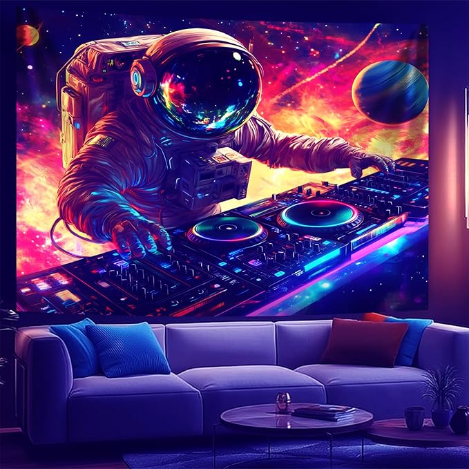 NYZE Astronaut Space Tapestry for Bedroom, Glow in the Dark Room Decor Wall Tapestries, Cool Galaxy Planet Wall Hanging, Wall Hanging for Men Guys Gamer Room Dorm Living Room 90x70 in