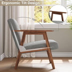 Mid Century Accent Chair, Upholstered Fabric Lounge Chair with Walnut Finish Frame for Living Room, Comfortable Sofa Chairs in Gray