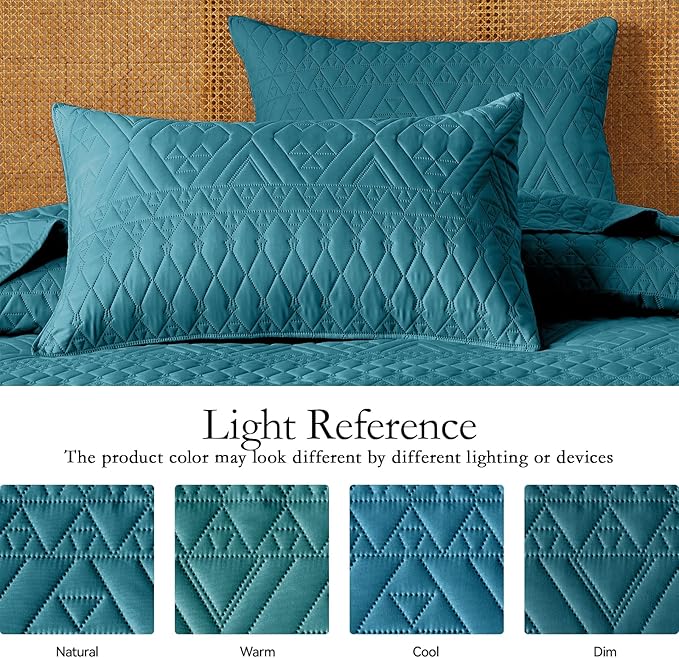 akkialla King/Cal King Quilt Set, Teal Lightweight Microfiber Bedspread Coverlet, Boho Geometric Pattern, Soft All-Season Bedding, 3-Piece (1 Quilt, 2 Pillow Shams) | Breathable fabric, Modern style