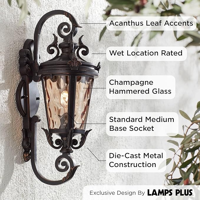 John Timberland Casa Marseille European Vintage Outdoor Wall Light Bronze French Vintage Sconce Fixture Decor for Exterior House Porch Patio Outside Deck Garage Yard Front Door Garden Home