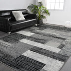 FlyDOIT Modern Geometric Patchwork Area Rug, 5x8 Grey Large Rugs for Living Room, Rockwood Collection Indoor Rugs for Bedroom, Throw Carpet Floor Decor for Entryway Dining Room Office Nursery