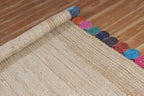Scalloped Jute Rug, Hand Woven Runner Area Rug, 3x20 Ft Beige & Multicolor Braided Natural Sisal Kilim Rugs for Living Room, Kitchen, Entryway, Farmhouse