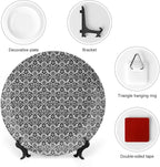 XISUNYA 6 Inch Decorative Plate, Victorian Ceramic Plate, Antique Ancient Swirls and Flowers Print Ceramic Wall Hanging Decor Accessory for Dining Table Tabletop Home Decor, Black and White