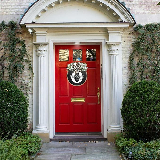 Circular Surname Front Door Welcome Sign - 26 Letter House Wreath, Front Porch Decorations, Year-Round Home Decor (O)