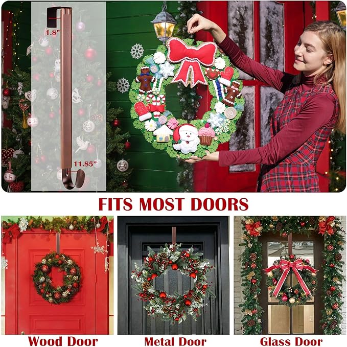 Wreath Door Hanger,Easter Decorations Wreath Hangers for Front Door, Adjustable Over the Door Hooks for Hanging Welcome Sign Length from 15 to 25 Inches,Metal Front Door Porch Apartment Decor