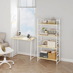 BHG Vintage Multifunctional Folding Bookshelf, No-Assembly Plant Stand Storage Rack Shelves for Home Office (White, 4-Tier)