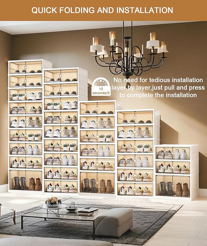 9 Tiers 18 Pairs Foldable Shoe Rack, Large Shoe Storage with Magnetic Clear Door, Easy Assembly and Freely Movable Shoes Organizer, Large Capacity Shoe Shelf for Living Room, Cloakroom, Entryway