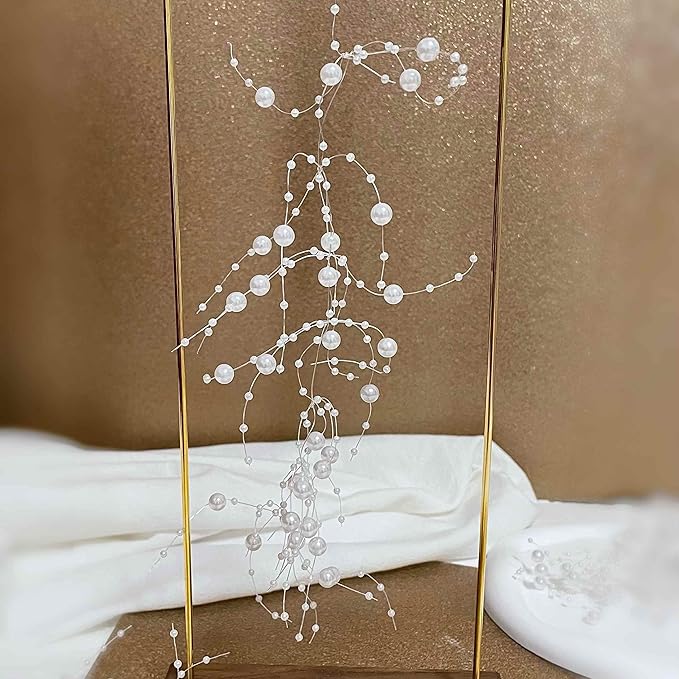 Pearl String for Floating Candles, 12set Pearl Vase Filler for Wedding Centerpieces (White)