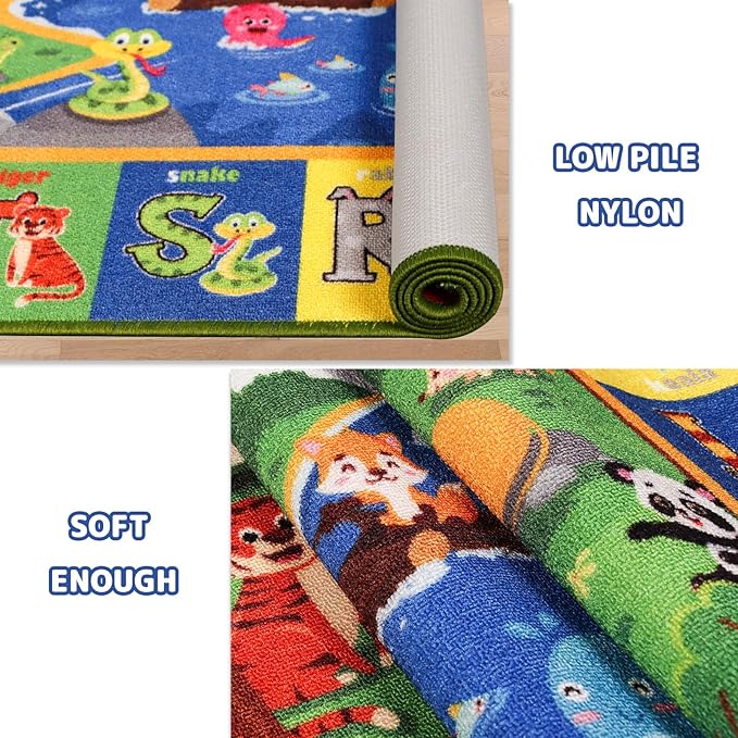 ABC Kids Rug 9'8" x 6'5", Kids Rugs for Playroom Classroom Carpet with Anti-Slip Back, Educational Preschool Rugs with ABC Animals, Extra Large Thick (9'8" x 6'5", Style 7)