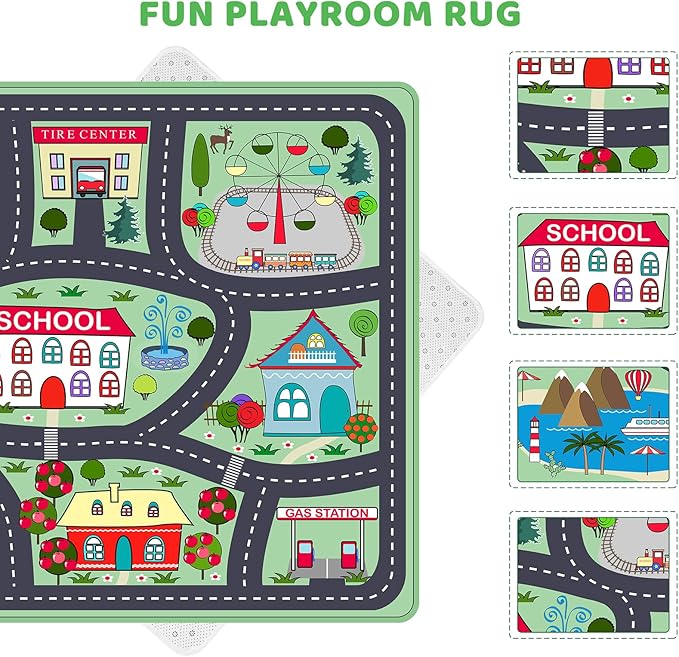 Kids Car Playmat, Kids Rug for Playroom Car Mat Town City Road Traffic Rugs, Play Mat for Floor, Extra Large Boys Kid Car Track Play Rug (Style Two, 59X 39.4 INCH)