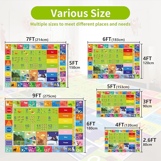 ABC Rug for Kids Playroom,Toddler Alphabet Mats Washable for Baby Area,Classroom,Play Room,Floor,Nursery(4×6ft /48×72in)