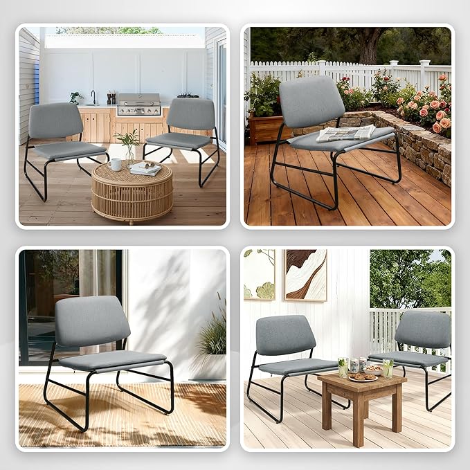 DAICO Modern Accent Chair Armless Sling Accent Chairs Comfy Upholstered Side Sitting Chairs with Metal Frame for Living Room Bedroom Balcony Garden, Linen, Grey