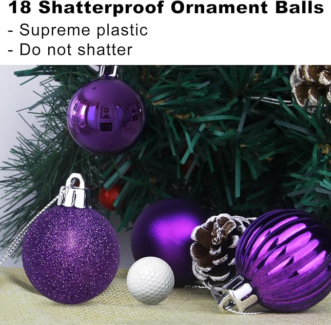 Purple 3.2" Large Christmas Balls - Christmas Tree Decoration Ornaments Shatterproof Hanging Balls for Birthday Halloween Holiday Wedding Decorations Set of 18pcs
