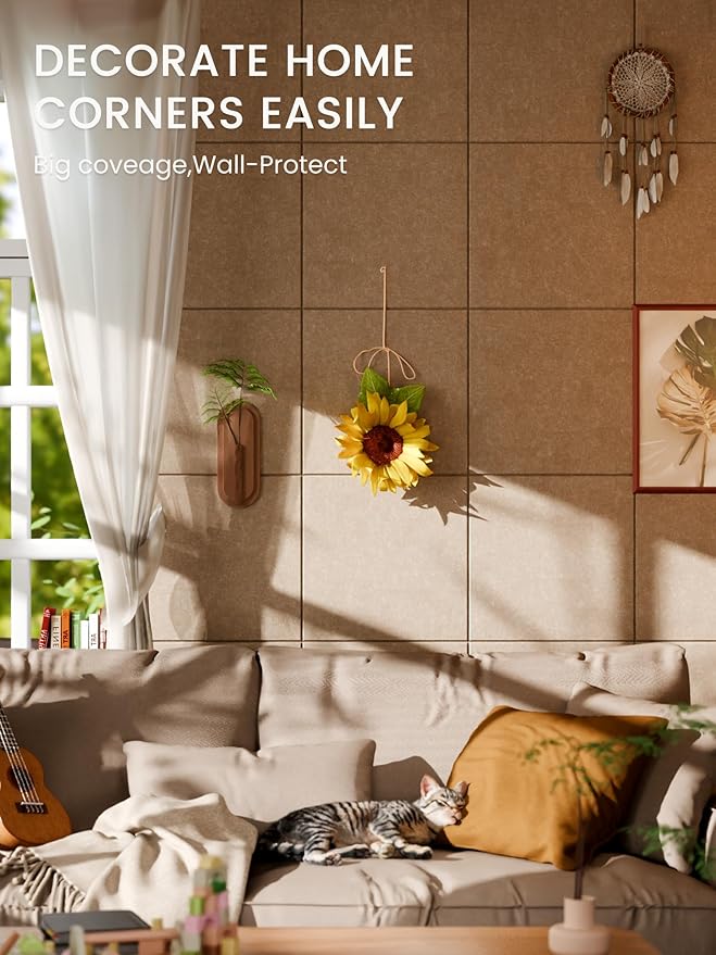 Bumusty Large Cork Board 48" x 36" Alternative - 12 Pack Felt Wall Tiles with 70 Safe Removable Adhesive Tabs, 30 Pushpins, Cork Boards for Walls Pin Board Bulletin Board Office Decor (Taupe)