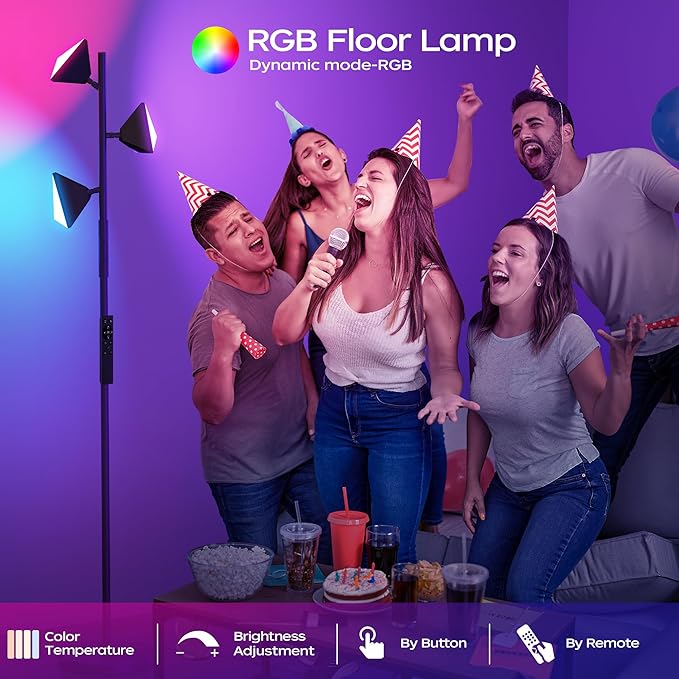 36W RGBCW Floor Lamp, Color Changing LED Tree Floor Lamp, Stepless Dimmable Tall Standing Lamp with Remote & Touch Control, 2700K-6500K Modern Floor Lamps for Living Room, Bedroom, Gaming Room - Brown