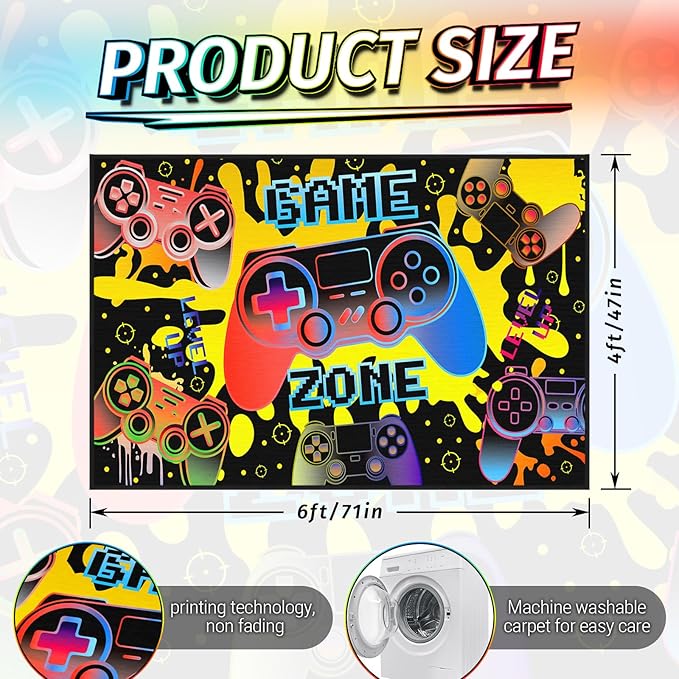 Gaming Rug for Living Room Colorful Large Area Rug 4x6 ft Gamer Room Decor for Boys Girls Gamer Rug for Gaming Room Floor Mat 3D Video Game Area Carpet for Bedroom,Game Room & Dorm