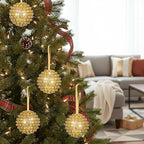 Iridescent Crystal Rhinestone Ball Ornaments, 4 Pack Handcrafted Sparkling Christmas Tree Decorations, Hanging Ornaments for Holiday & Home Décor in Luxury Gift Box