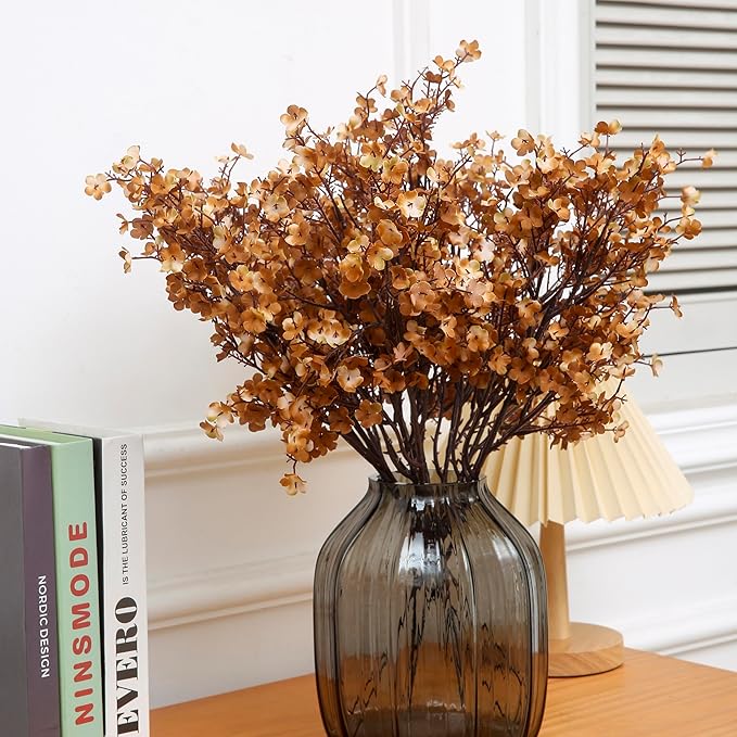 JAKY-Global Babys Breath Silk Artificial Flowers 12 Bundle Fake Plants Fall Stems Decorations for Home Farmhouse Decor Bouquets DIY Garden (Dark Brown White 12pcs)