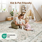 Lessymo Washable Rugs for Living Room, 9x12 Large Area Rug for Bedroom Dining Home Office, Soft Non-Slip Vintage Stain Resistance Oushak Carpet, Boho Neutral Farmhouse Decor, Beige Brown