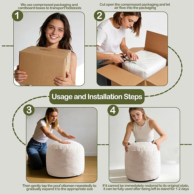 Sqodok Round Stuffed Pouf Ottoman for Foot Stools, 20"x 15" Corduroy Poufs Ottoman with Shredded Foam Filling, Washable Floor Poufs Foot Rest for Living Room Bedroom Home Decor and Office Chair