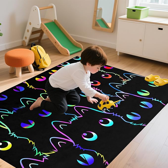 Black Cat Rug for Bedroom, Kids Cat Carpet for Girls Room Decor, Funny Cats Rugs Room Decor Playroom Cute Cats Themed Kids Area Rug Washable Non Slip Childrens Bedroom Mat 2.5x4 Feet