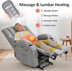 MCombo Large Power Lift Recliner Chair for Elderly, Lift Chair with Heat and Massage, 3 Positions, USB Charge Ports, Cup Holders, Fabric 7099 (Large, Grey)