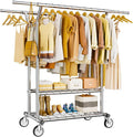 Heavy Duty Clothes Rack, Rolling Clothing Rack With Shelves Load 620 LBS, Double Rod Clothing Racks for Hanging Clothes, Portable& Adjustable Clothes Rack with Wheels Garment Rack