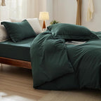 Bedsure Duvet Cover Queen Size with Fitted Sheet - 4 Pieces Prewashed Cotton-Like Polyester Extra Soft Bedding Set, Includes 1 Duvet Cover 90x90 Inches, 2 Pillow Shams, 1 Fitted Sheet, Forest Green