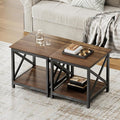 ChooChoo End Tables Set of 2, 24 Inch End Table with 2-Tier Storage Shelf, Side Table for Living Room, Wood Nightstand for Bedroom, Office, Painted Surface, Walnut