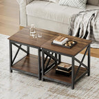 ChooChoo End Tables Set of 2, 24 Inch End Table with 2-Tier Storage Shelf, Side Table for Living Room, Wood Nightstand for Bedroom, Office, Painted Surface, Walnut