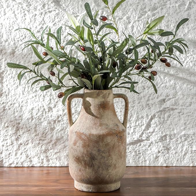 Mitt&Ditt Ceramic Flower Vase with Handles, 11 inch Tall Vase for Centerpieces, Large Decorative Terracotta Vases, Farmhouse Rustic Vases for Home Decor, Living Room, Table, Neutral