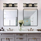 MELUCEE Modern LED Bathroom Lights Over Mirror 15W 3 Lights LED Vanity Light Bar with Unique Smoke Acrylic Panel Black Bathroom Wall Light Fixtures for Bath Powder Room, 3000K Warm Lighting