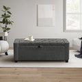 SUNWAVE Storage Ottoman Bench, Linen Fabric End of Bed Storage Bench with Button Tufted, Safety Hinge Lid, Large Ottoman for Bedroom, Living Room & Entryway