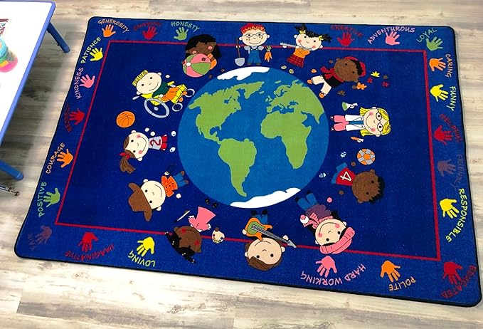 KIDCARPET.COM World Character Rectangle Classroom Rug | Bordered Area Rug for Preschool Daycare Learning, 6' x 8'6"