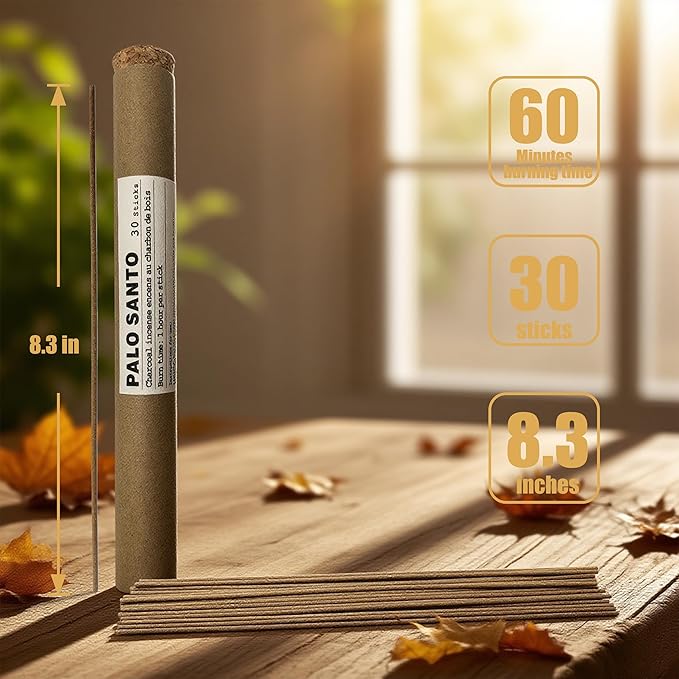 Palo Santo Incense Sticks,Natural Aromatherapy Low Smoke-Clean-Burning-8.3 Inch-1 Hour Burn Time-Yoga-Meditation,30 Sticks