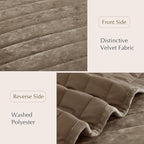 WRENSONGE Velvet Queen Quilt Set-3 Pieces Taupe Oatmeal Luxurious Velvet Striped Channel Comforter with 2 Shams, Soft Bedspread Coverlet Quilted Bedding Set for All Season