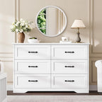 GAOMON Farmhouse 6 Double Drawers Dresser for Bedroom, 47.2'' Wide Chest of Drawer, Wooden Horizontal Dresser with Metal Handles and Stable Base, Modern Cabinet for Bedroom, Living Room, White