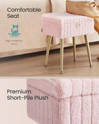 SONGMICS Vanity Stool Chair with Storage, Makeup Stool, Footrest Footstool Ottoman, Metal Legs, Adjustable Feet, for Living Room, Bedroom, Makeup Room, Jelly Pink ULOM505SZ02