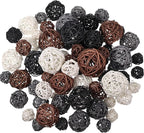 Patelai 72 Pcs Wicker Rattan Balls Decorative Balls for Vase Centerpiece Bowls Orbs Filler for Spring Summer Craft Home Decor, 4 Sizes(White, Dark Gray, Brown, Black)