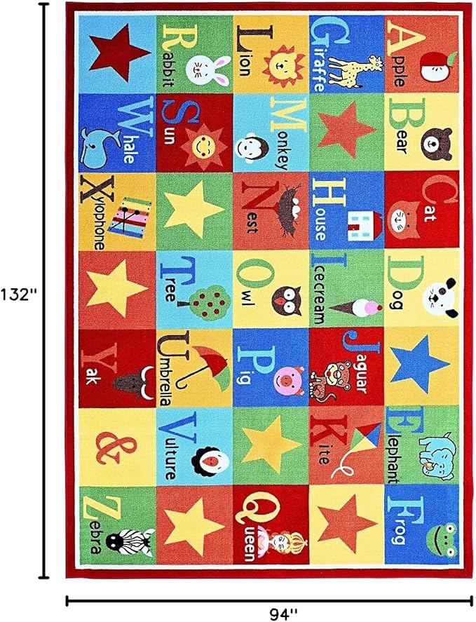Furnish my Place 745 ABC with Animal ABC Area Rug for Kids | Educational Alphabet | Animals Children Rug | Contemporary Design | Multicolor (7'10"x11')